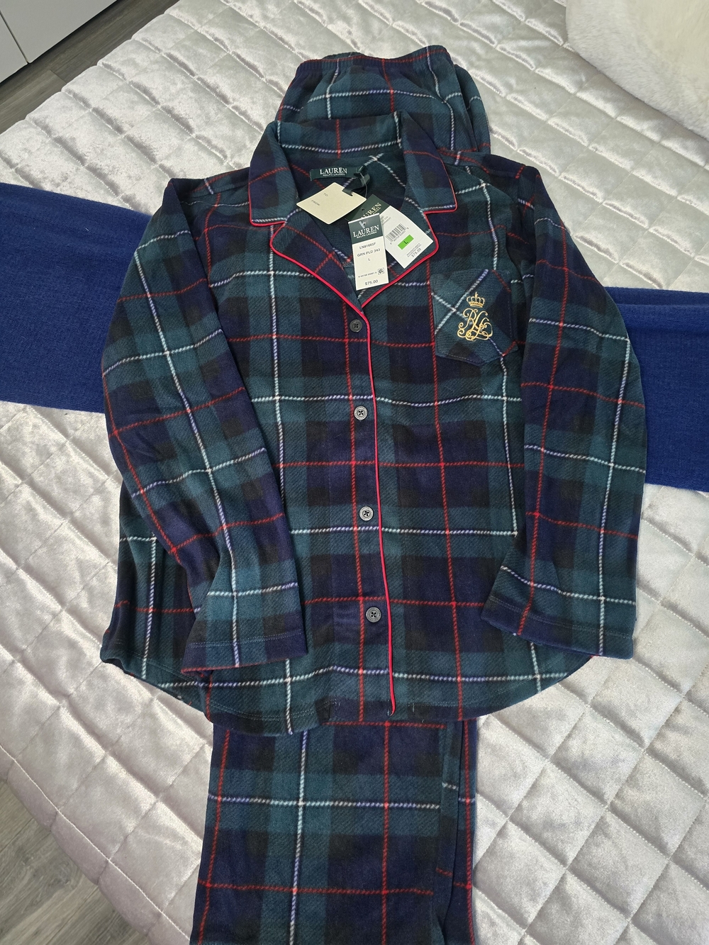 Ralph Lauren Women's Plaid Pajama Set - Green/Navy